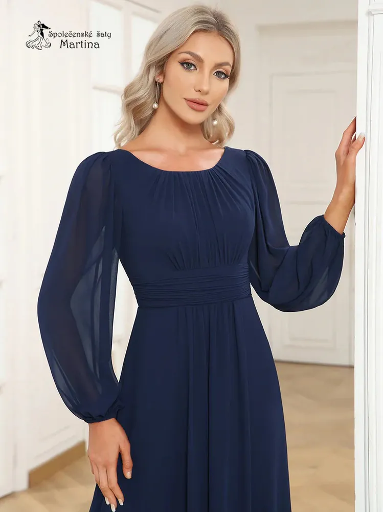 Tmavě modré společenské šaty "Addie" s volnými rukávy - vel. 40