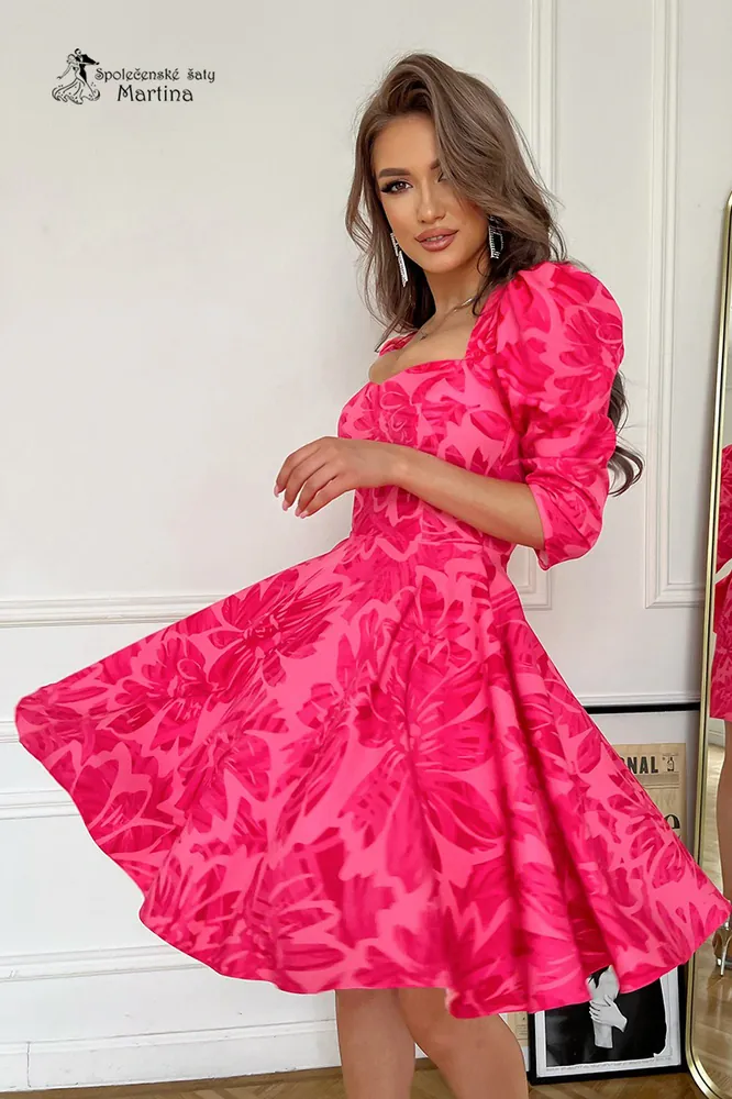 Tmavě růžové krátké koktejlové šaty "Merla" pro svatebního hosta - vel. 40