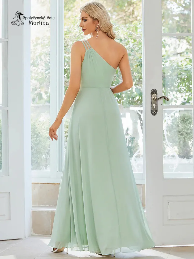 Pastelově zelenkavé šaty pro družičku na jedno rameno "Georgia" - vel. 40