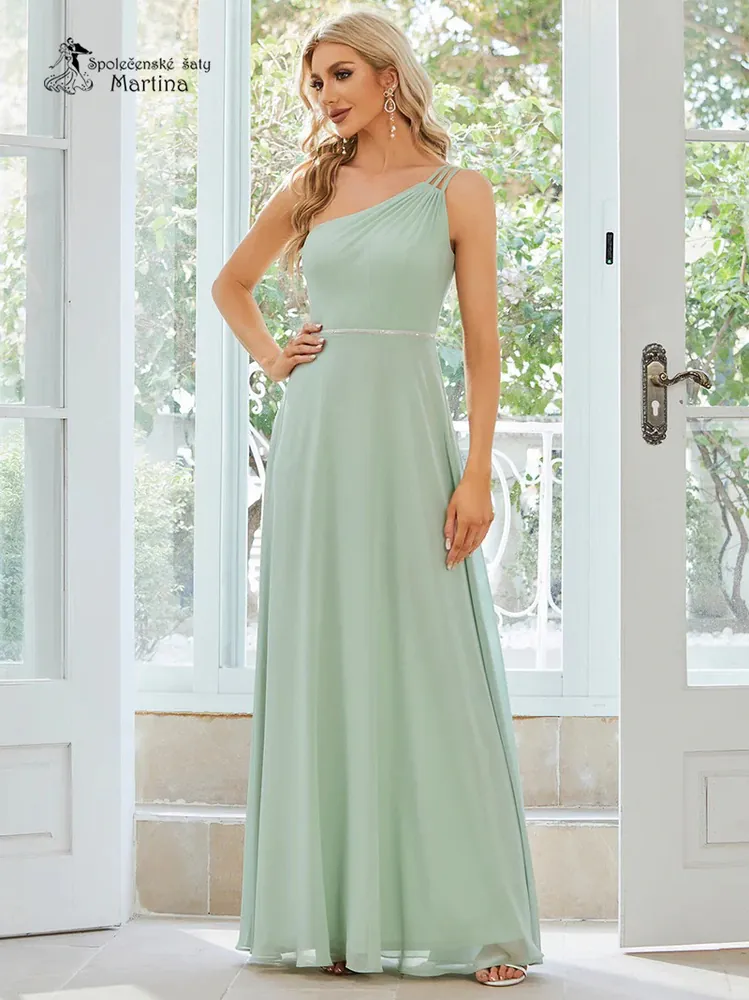 Pastelově zelenkavé šaty pro družičku na jedno rameno "Georgia" - vel. 40