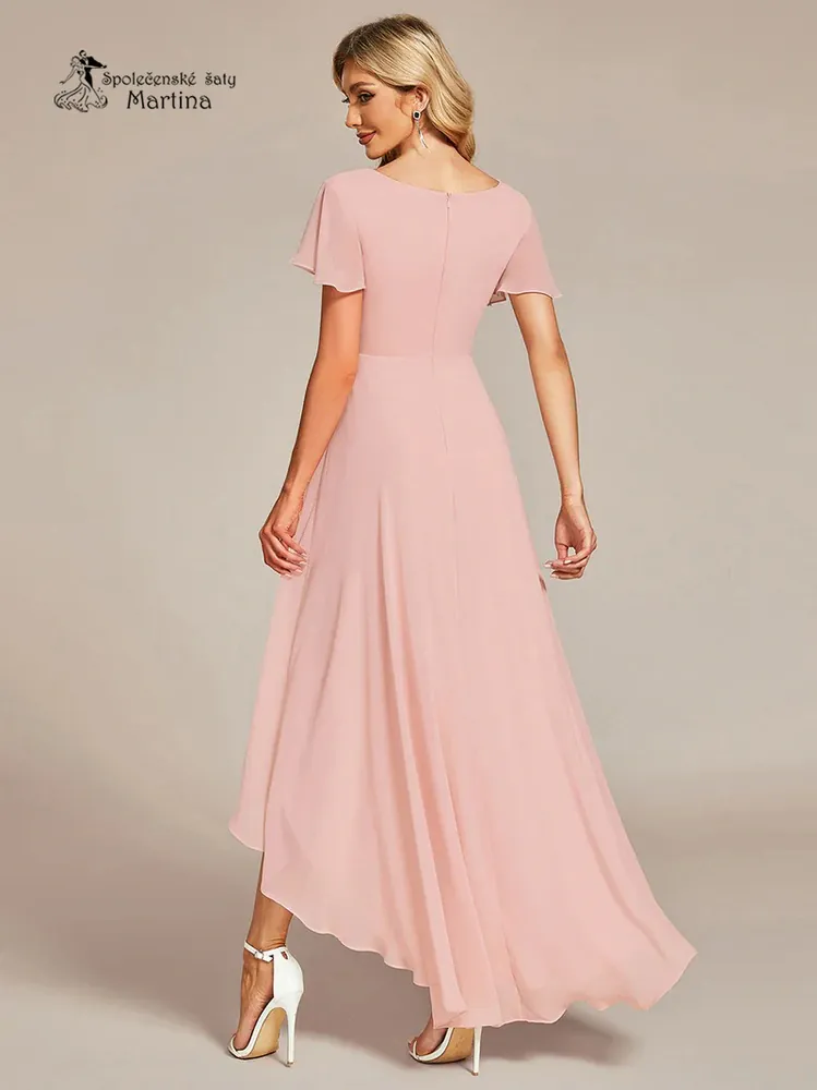 Světle růžové asymetrické šaty s volným rukávem "Bailie" - vel. 36