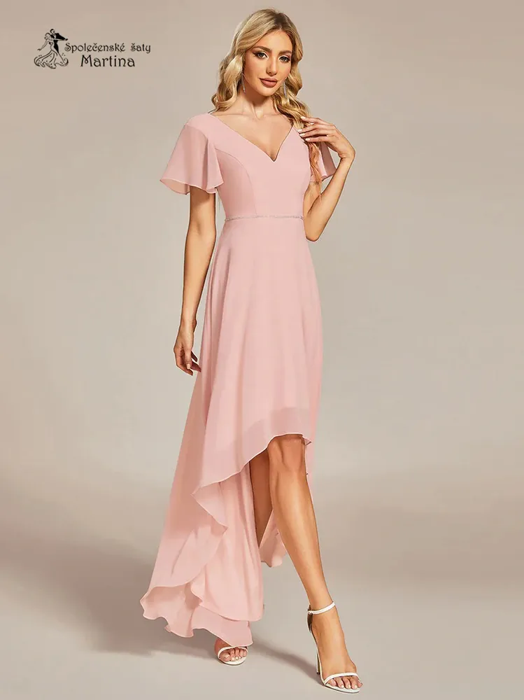 Světle růžové asymetrické šaty s volným rukávem "Bailie" - vel. 36