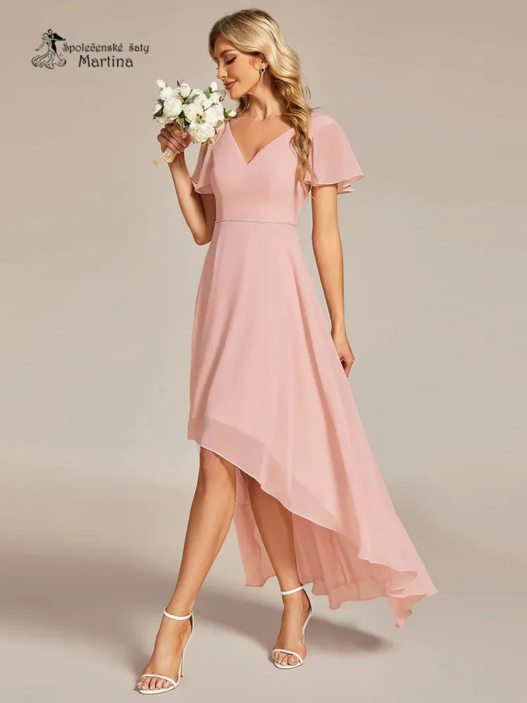 Světle růžové asymetrické šaty s volným rukávem "Bailie" - vel. 36