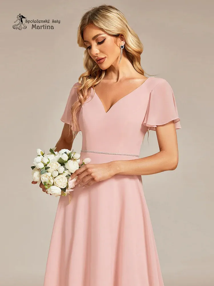 Světle růžové asymetrické šaty s volným rukávem "Bailie" - vel. 36