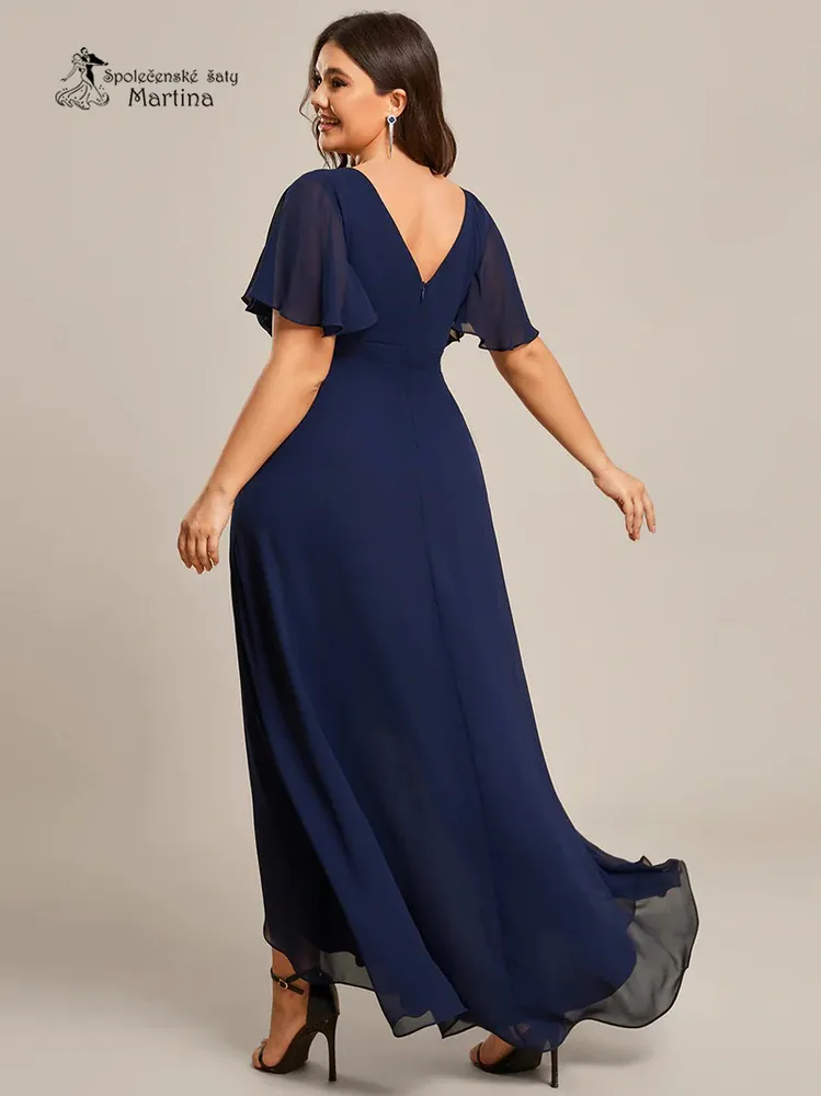 Dlouhé asymetrické tmavě modré šaty "Rubye" s volnými rukávy - vel. 50