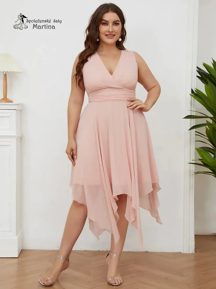 Midi jednoduché světle růžové šaty pro různé příležitosti "Reanna" - vel. 50