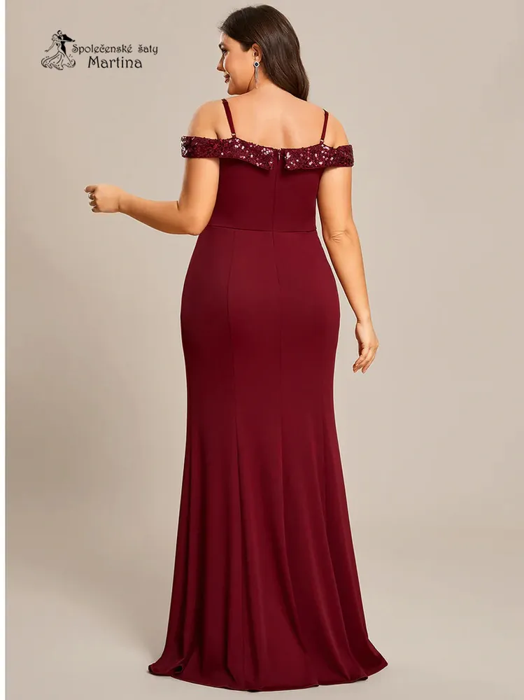 Vínové večerní bodycon šaty "Baillie" se spadenými ramínky - vel. 52