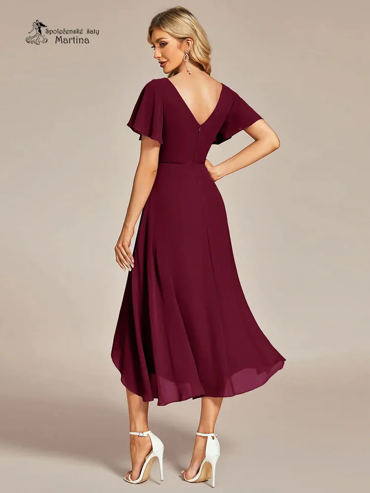Midi vínové asymetrické šaty s volným rukávem "Maisie" - vel. 34