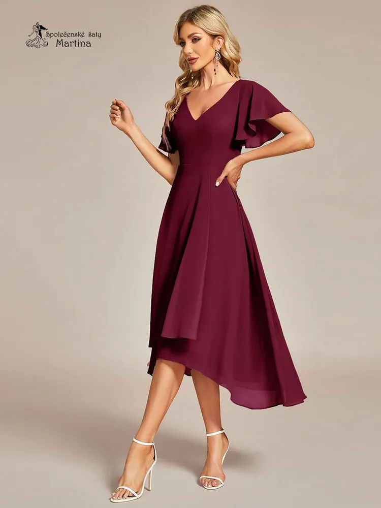 Midi vínové asymetrické šaty s volným rukávem "Maisie" - vel. 38