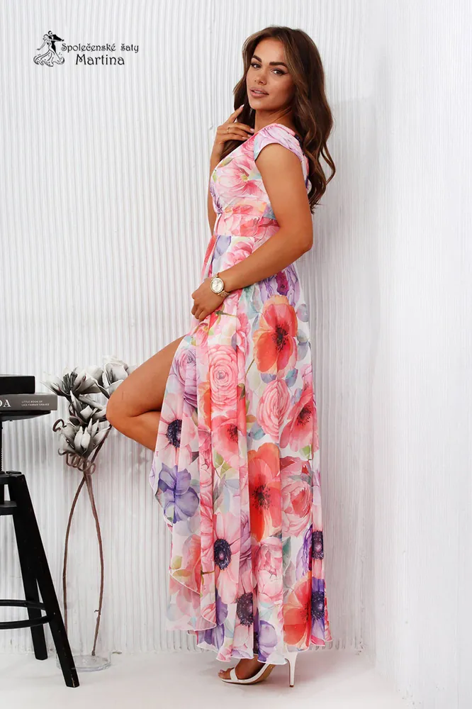 Lehké letní dlouhé šaty s potiskem "Emma" - vlčí máky - vel. 40