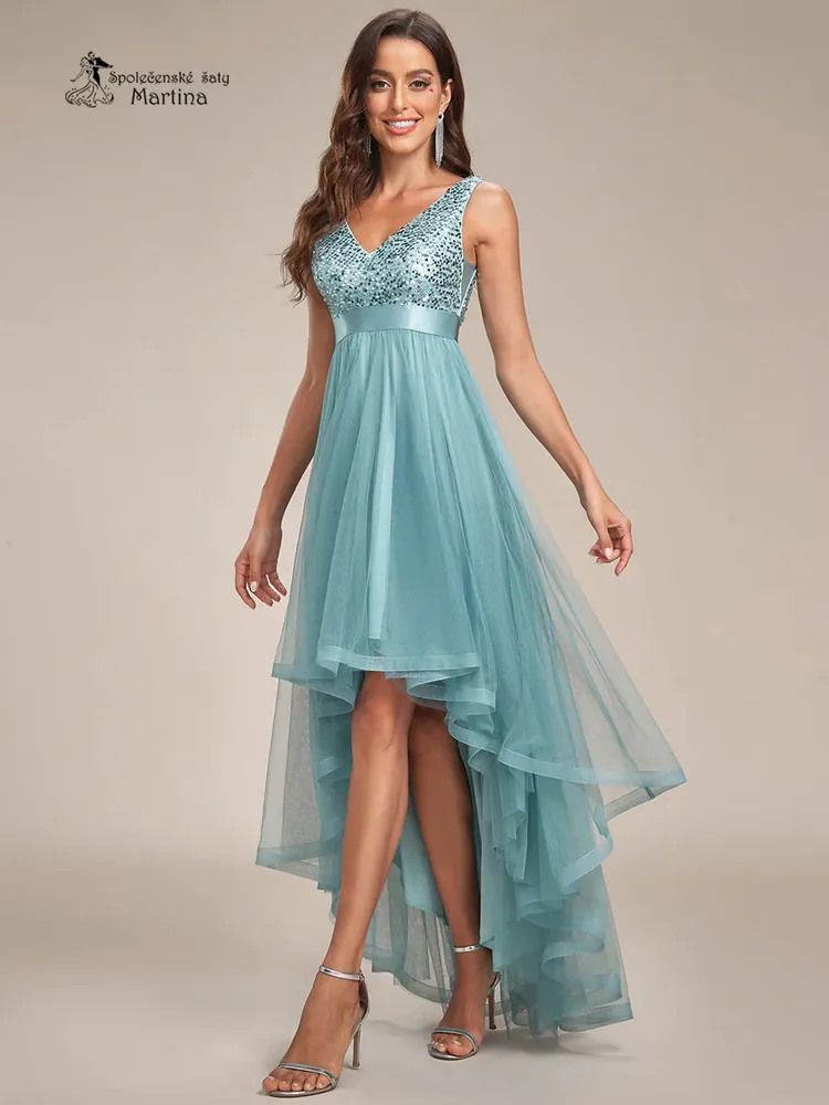 Staromodré asymetrické tylové společenské šaty "Leslie" s flitrovým živůtkem - vel. 34