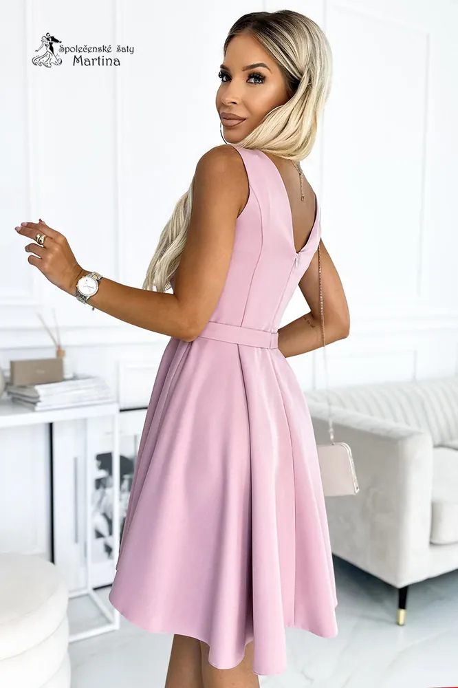 Růžové jednoduché koktejlky "Melanie" do tanečních nebo na svatbu - vel. XL