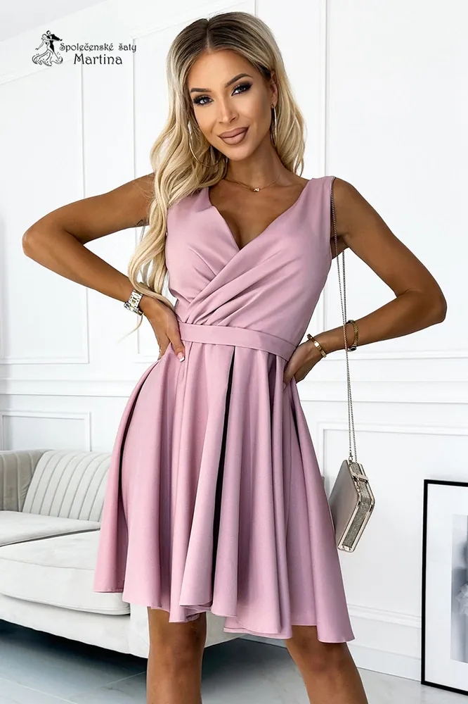 Růžové jednoduché koktejlky "Melanie" do tanečních nebo na svatbu - vel. XL