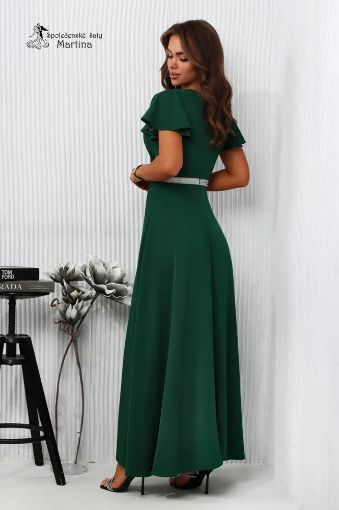 Lahvově zelené asymetrické společenské šaty "Zoja" - vel. 36