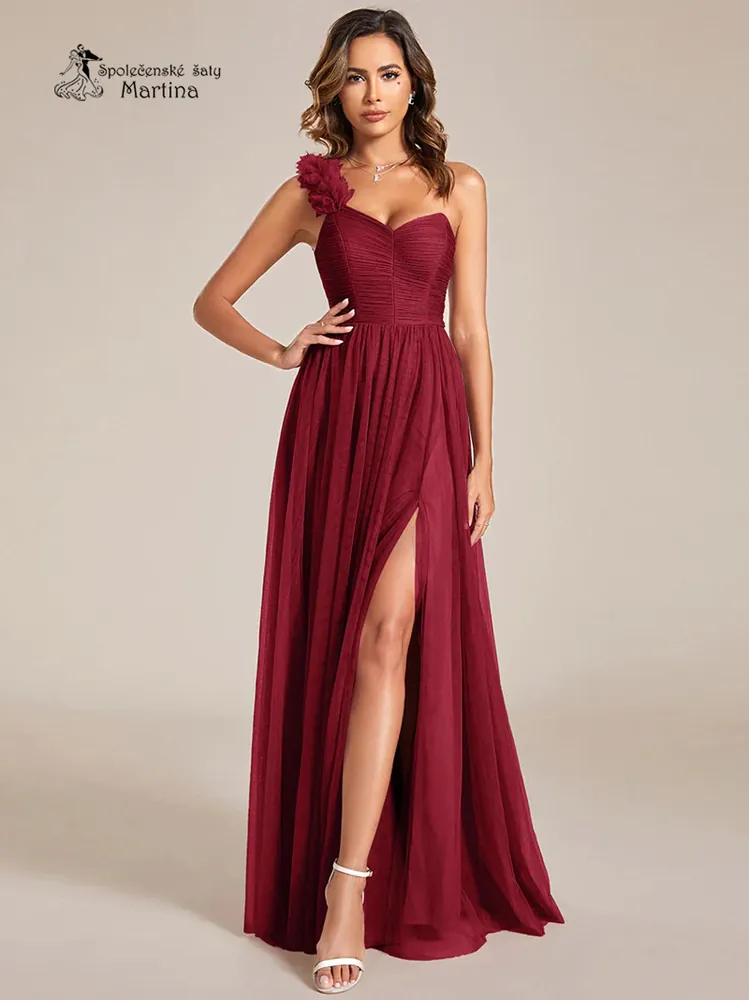 Vínové tylové maturitní šaty na jedno ramínko "Drew" - vel. 36