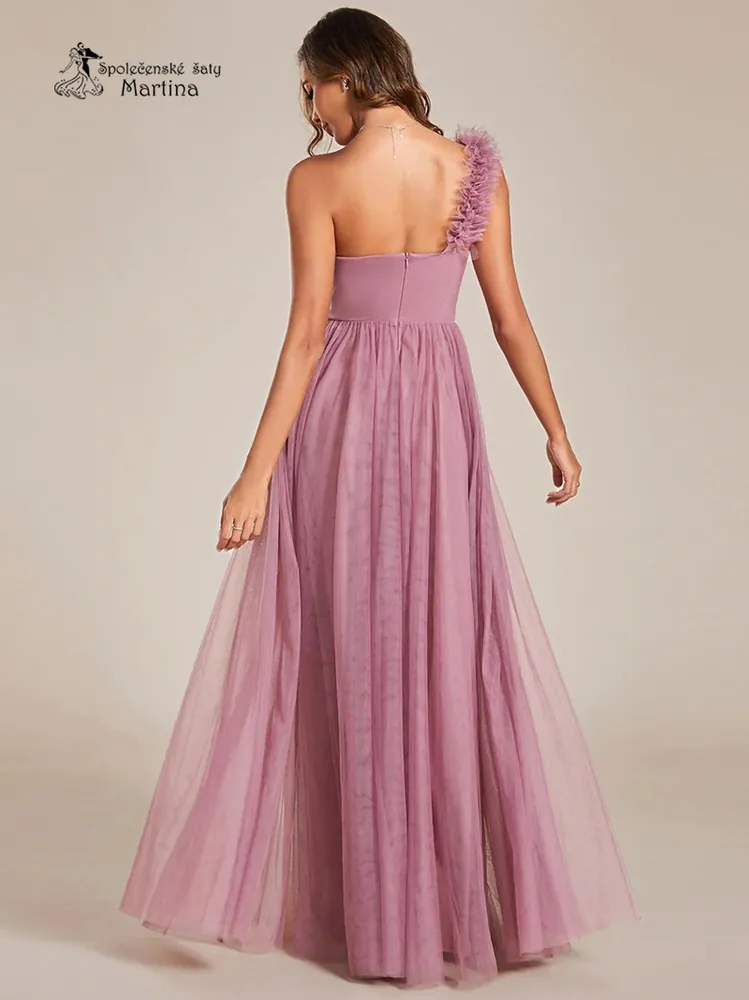 Starorůžové tylové maturitní šaty na jedno ramínko "Drew" - vel. 38