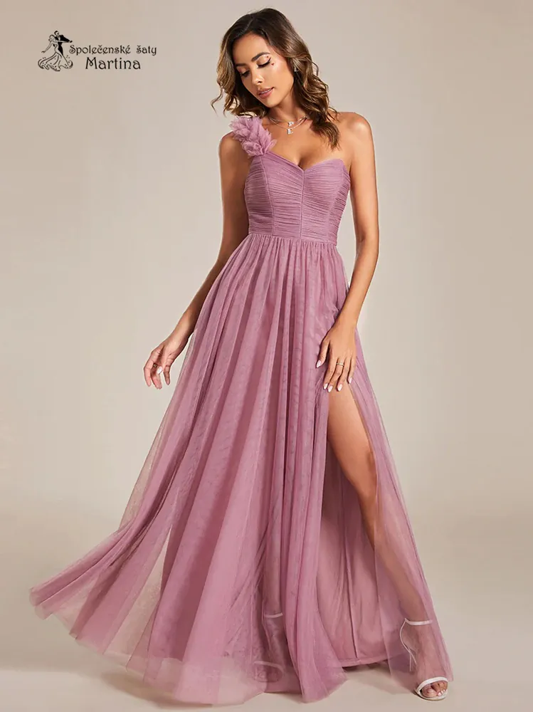 Starorůžové tylové maturitní šaty na jedno ramínko "Drew" - vel. 38