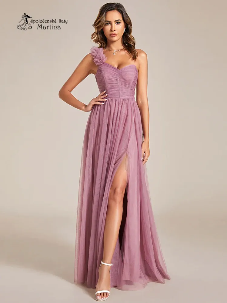 Starorůžové tylové maturitní šaty na jedno ramínko "Drew" - vel. 38