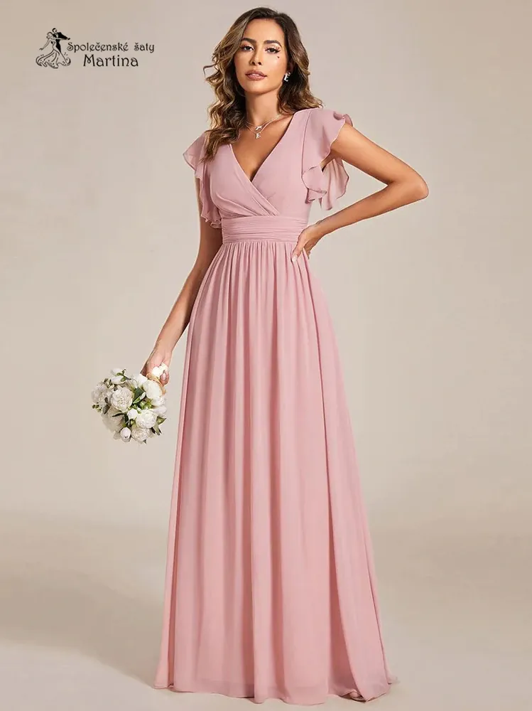 Jahodové jednoduché elegantní šifonové šaty s rukávkem "Madison" - vel. 42