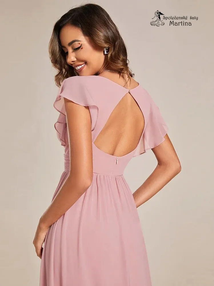 Jahodové jednoduché elegantní šifonové šaty s rukávkem "Madison" - vel. 42