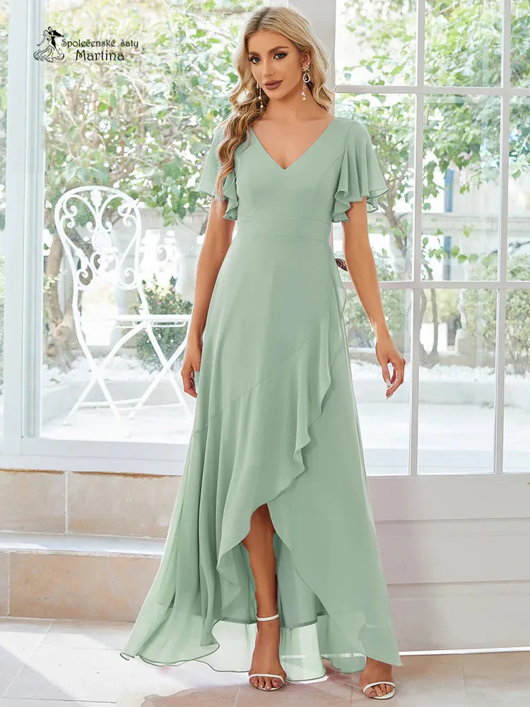 Dlouhé asymetrické mintové šaty pro svatební matku "Rubye" - vel. 42