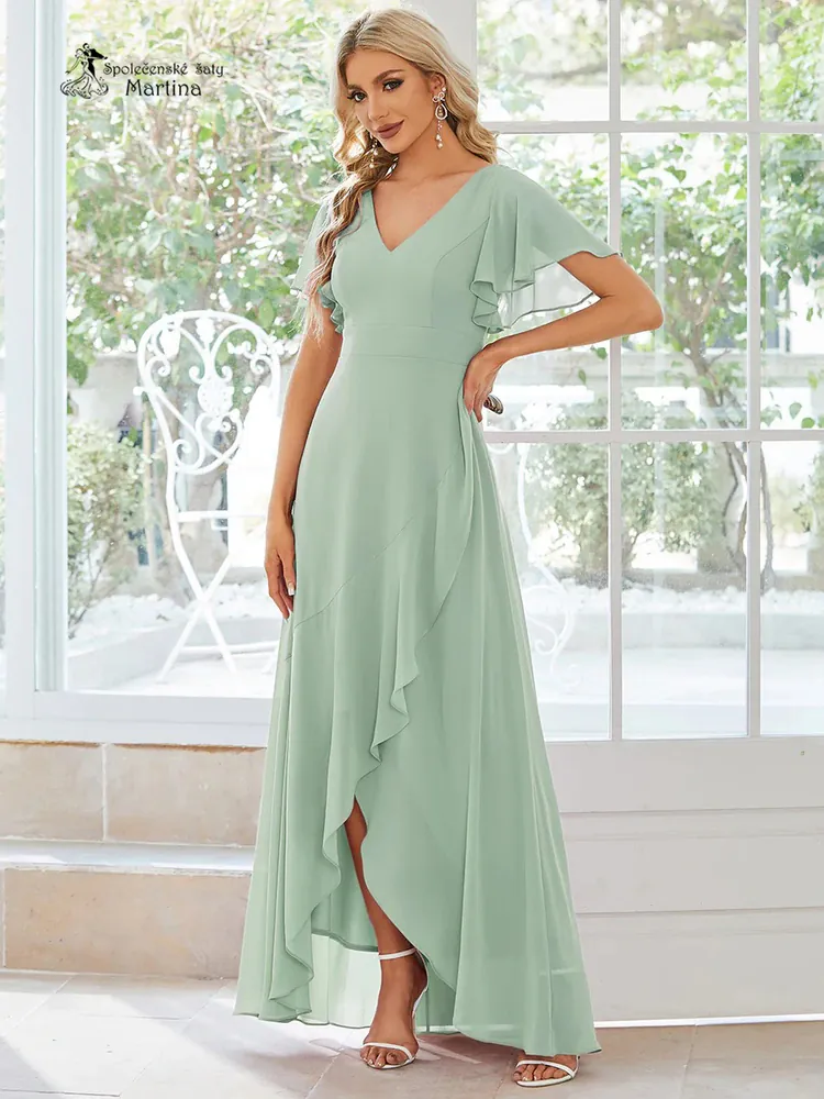 Dlouhé asymetrické mintové šaty pro svatební matku "Rubye" - vel. 42