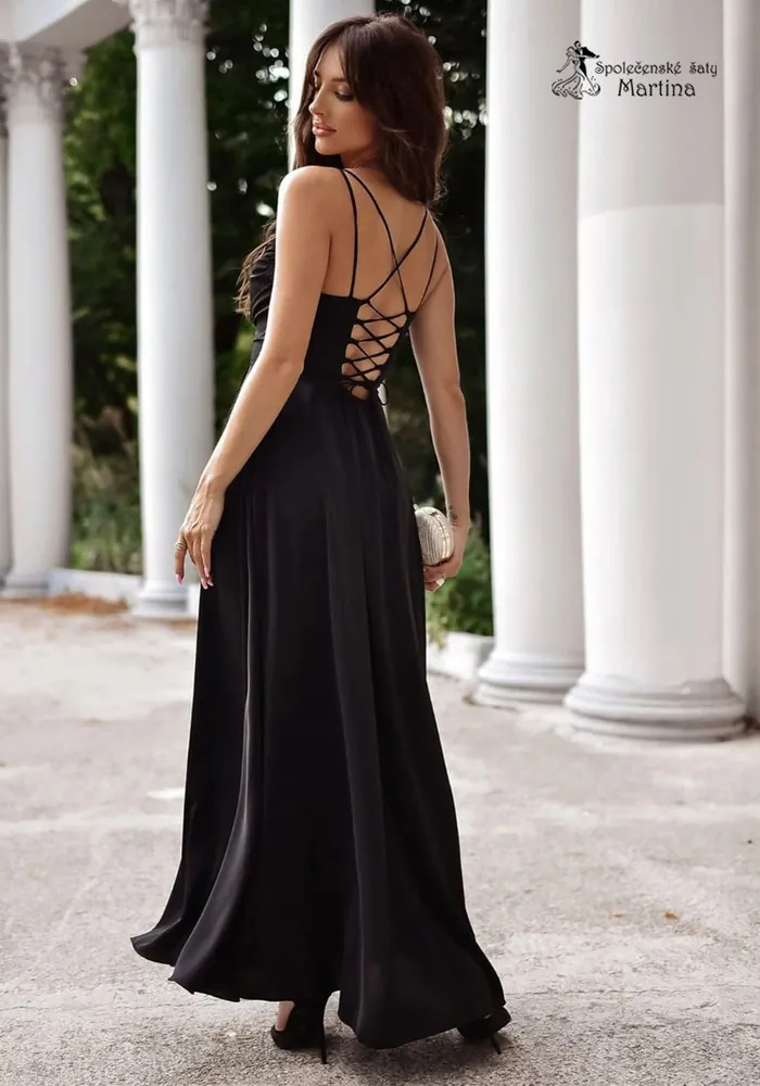 Černé společenské šaty "Valeria" s výstřihem "voda" - vel. 38