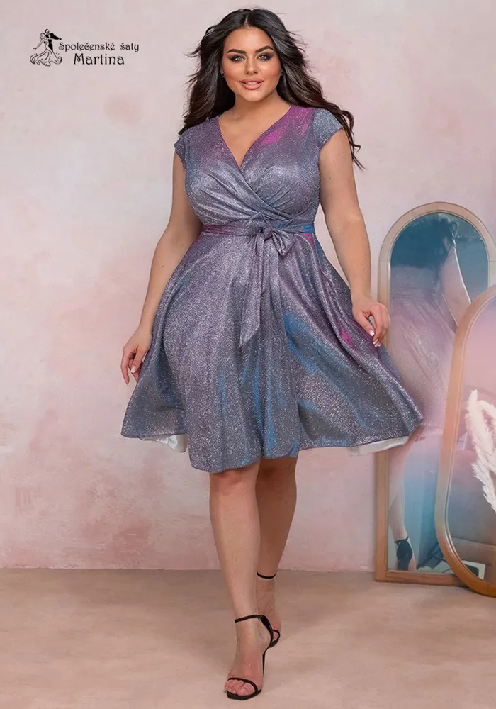 Stříbrno-růžové třpytivé koktejlky do tanečních či na ples "Lidia" - vel. 48