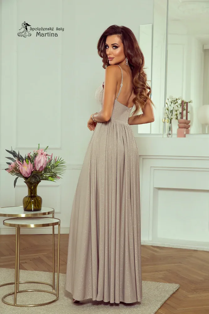 Zlato-béžové dlouhé třpytivé společenské šaty "Amelia"