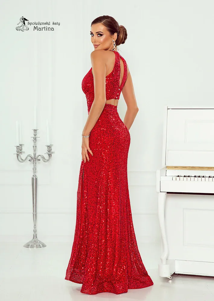 Červené sexy flitrové bodycon společenské šaty "Inez" 