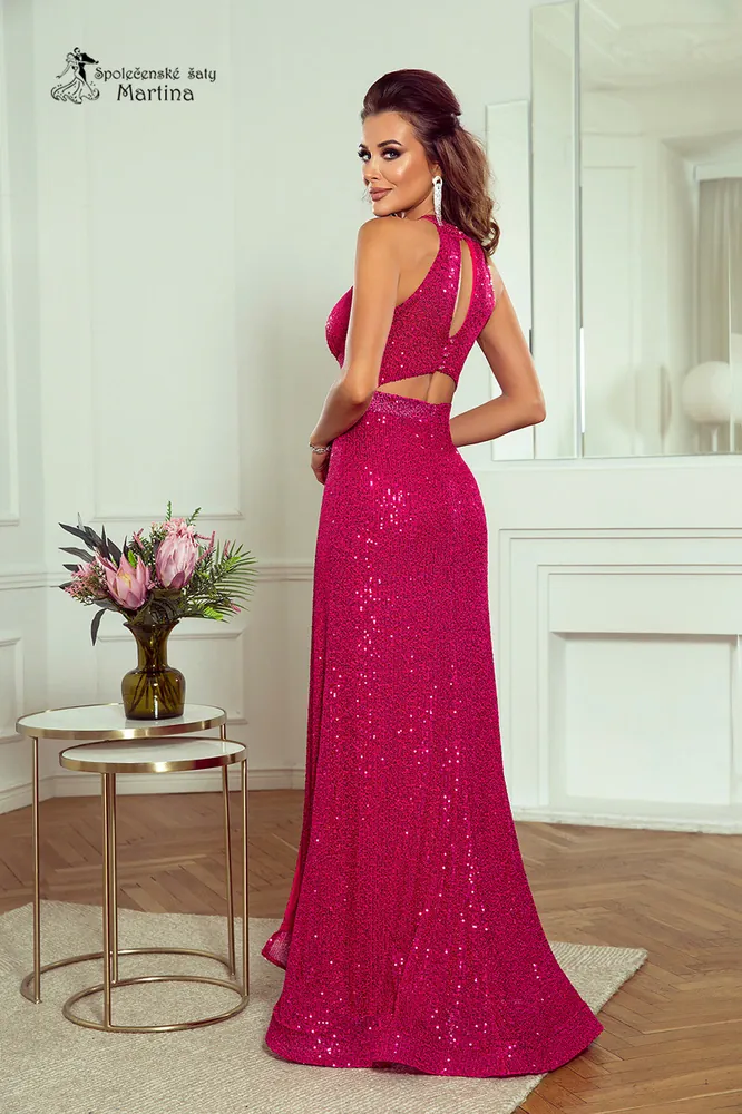 Fuchsiové sexy flitrové bodycon společenské šaty "Inez" - vel. 40