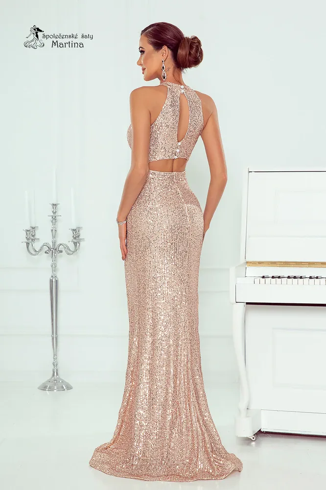 Zlato-béžové sexy flitrové bodycon společenské šaty "Inez" 