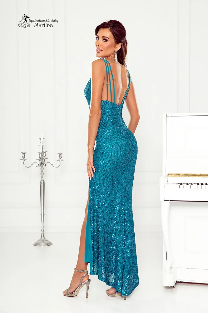 Tyrkysové flitrové bodycon společenské šaty "Luiza" - vel. 38
