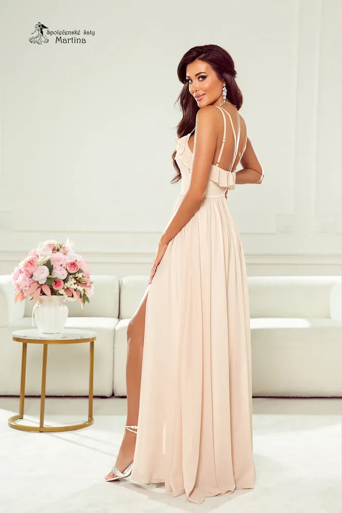 Champagne romantické šifonové šaty "Alessia" - vel. 36