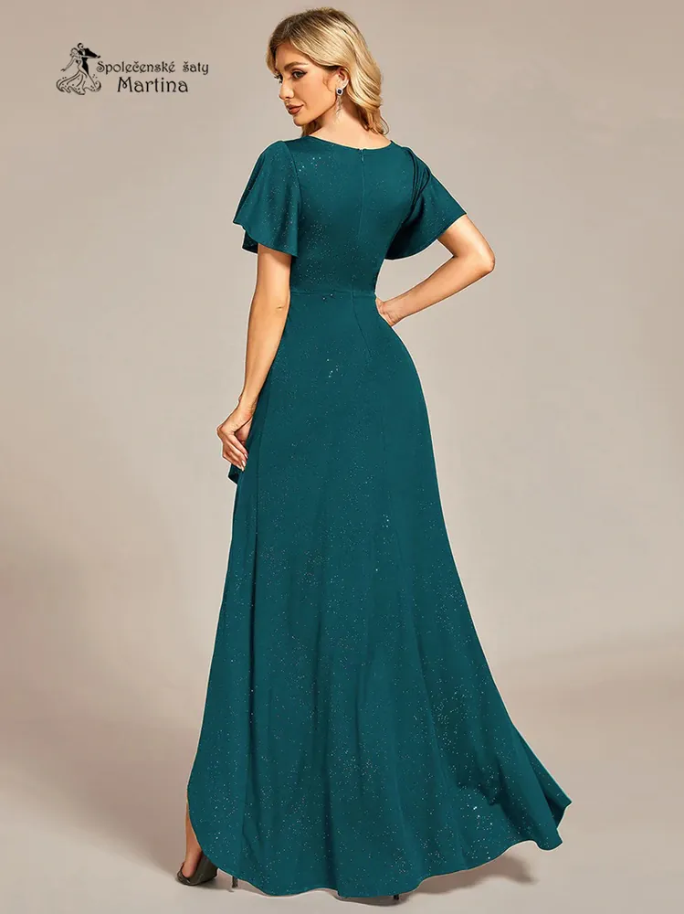 Petrolejové třpytivé šaty s asymetrickou sukní "Mallory" - vel. 38