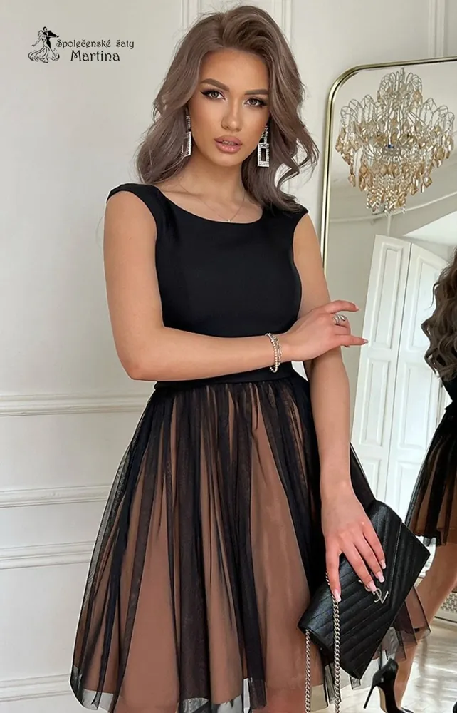 Černo-béžové krátké šaty s tylovou sukní "Irin" - vel. 40