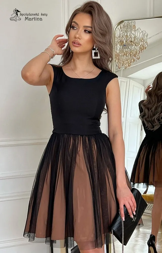 Černo-béžové krátké šaty s tylovou sukní "Irin" - vel. 40