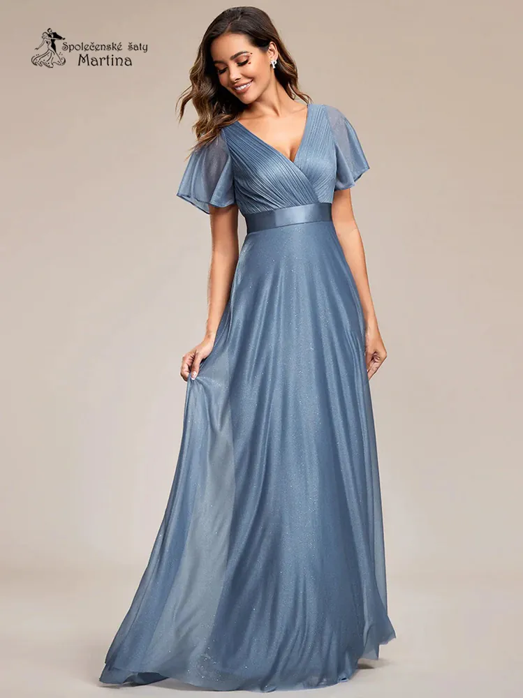 Staromodré jemně třpytivé společenské šaty s volnými rukávy "Darien" - vel. 40