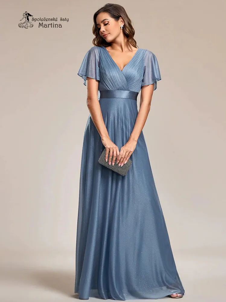 Staromodré jemně třpytivé společenské šaty s volnými rukávy "Darien" - vel. 40