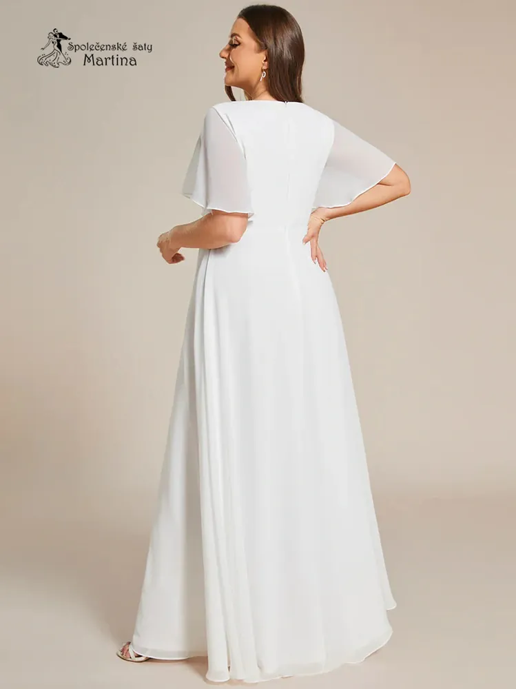 Svatební šifonové šaty "Pandora" s volným rukávem a aplikací v pase - vel. 50