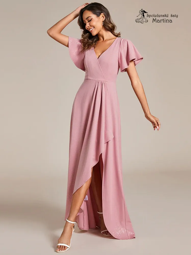 Starorůžové třpytivé šaty s asymetrickou sukní "Mallory" - vel. 40