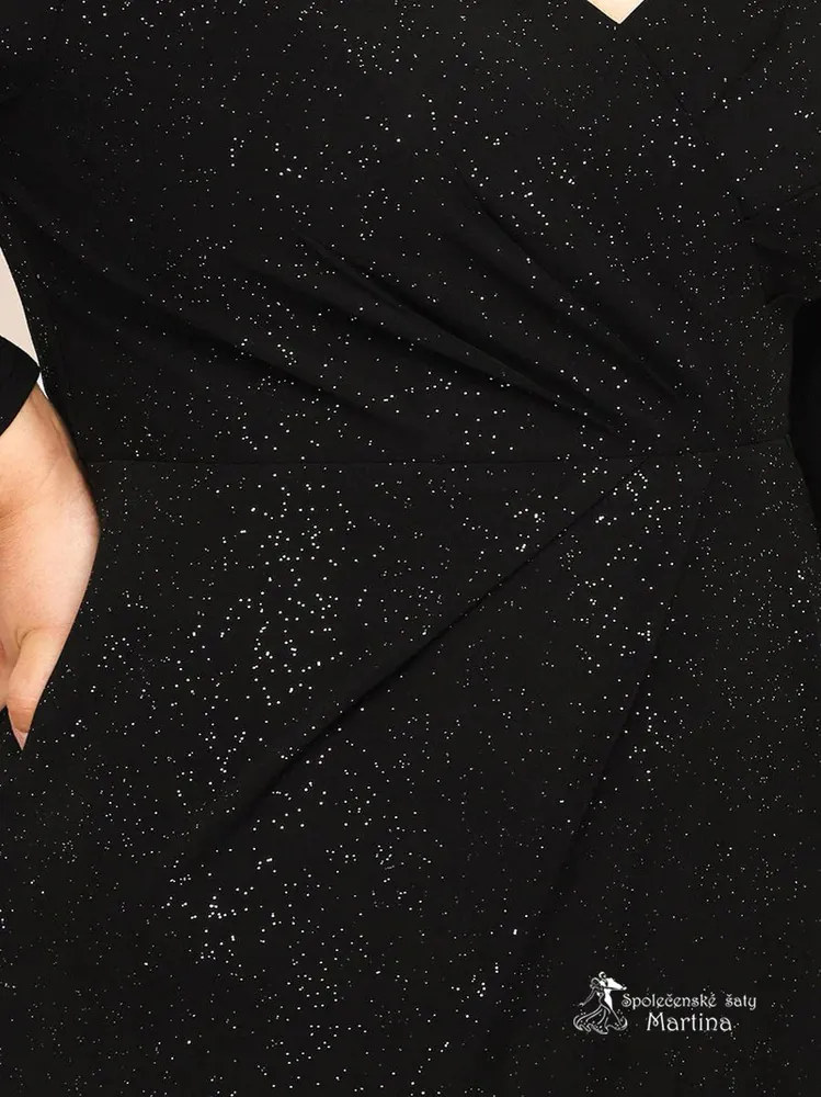 XXL černé třpytivé společenské šaty s dlouhými rukávy "Natalia" - vel. 46