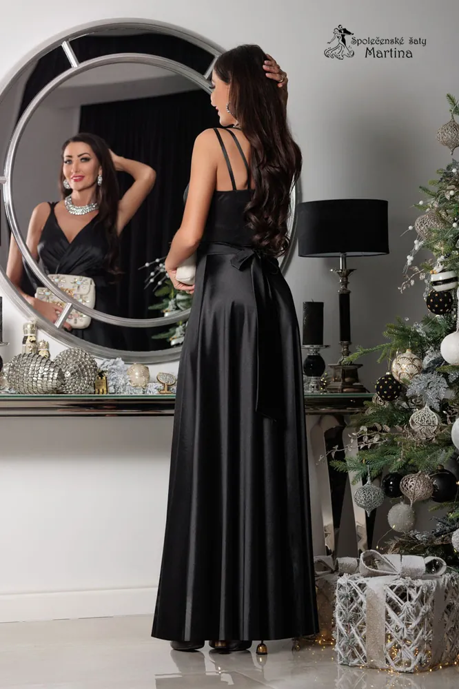 Černé saténové společenské šaty "Marina" na trojitá ramínka - vel. 36