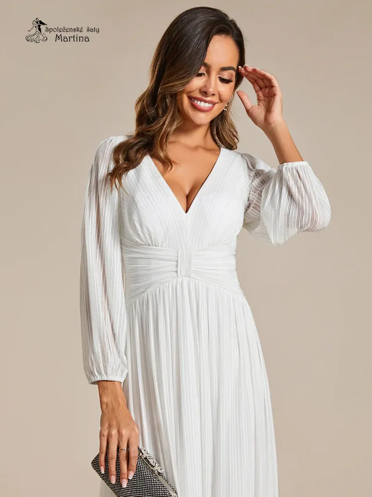 Svatební žebrované společenské šaty "Antony" s dlouhými rukávy - vel. 38