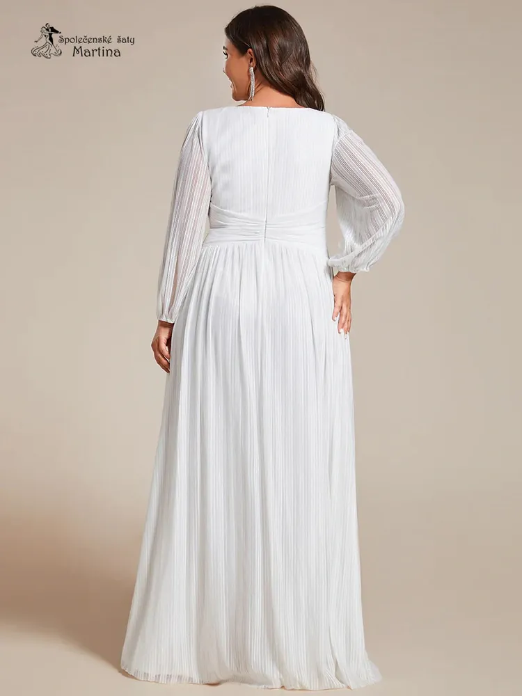 Svatební žebrované společenské šaty "Antony" s dlouhými rukávy - vel. 56