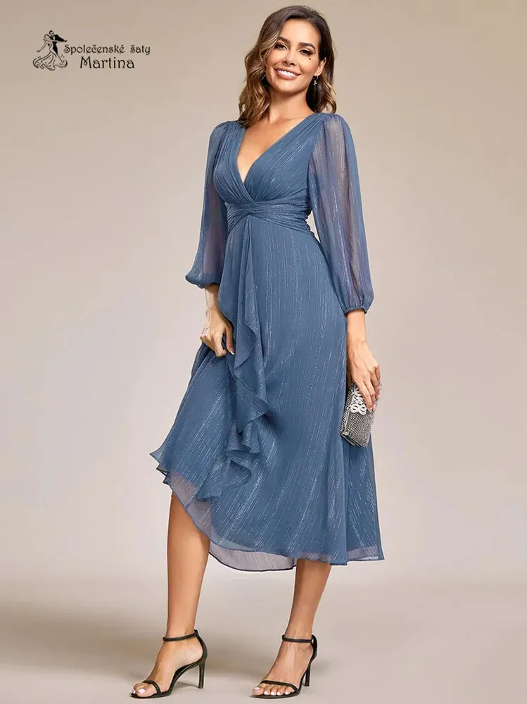 Dusty navy šaty "Katie" s dlouhým rukávem - vel. 44