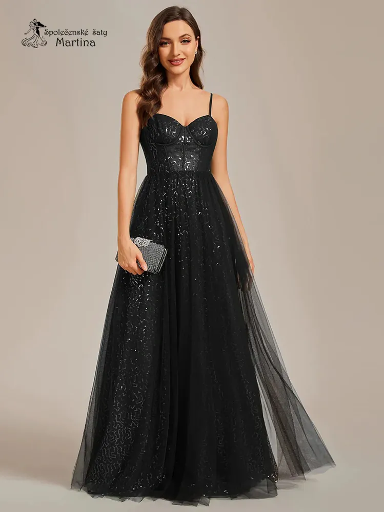 Černé maturitní či plesové šaty "Peige" na tenká ramínka - vel. 36