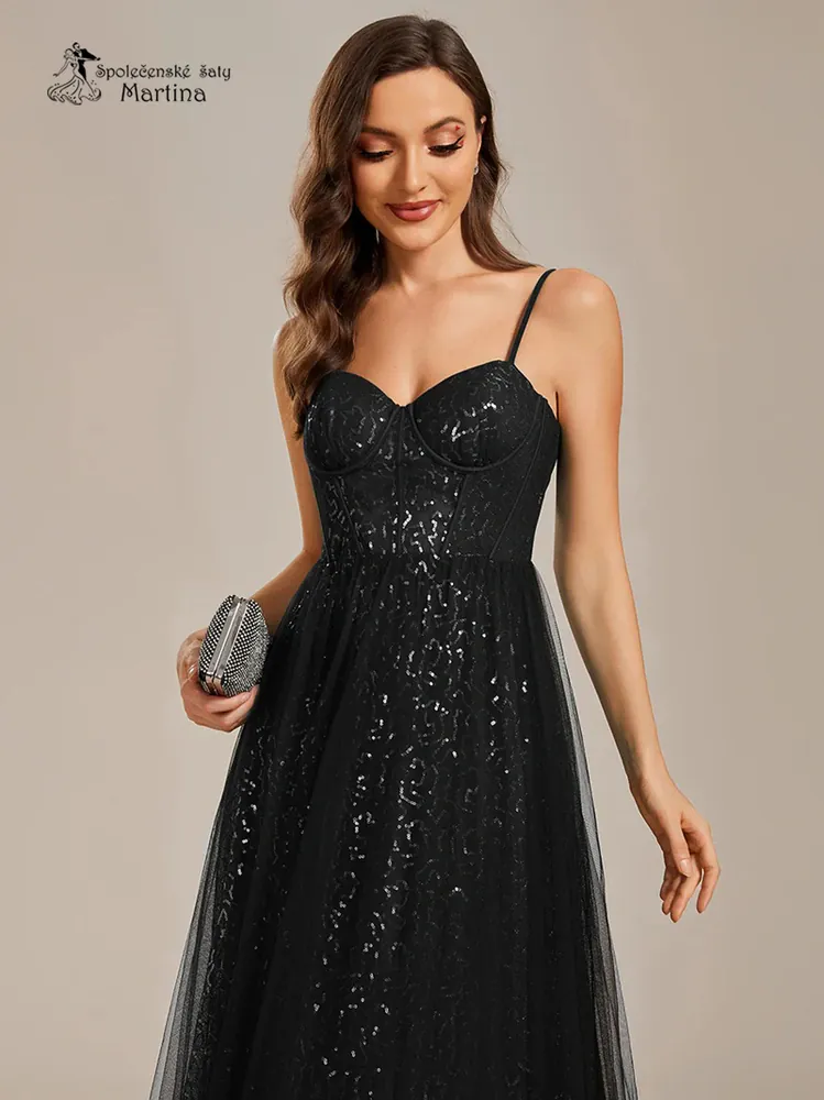 Černé maturitní či plesové šaty "Peige" na tenká ramínka - vel. 36