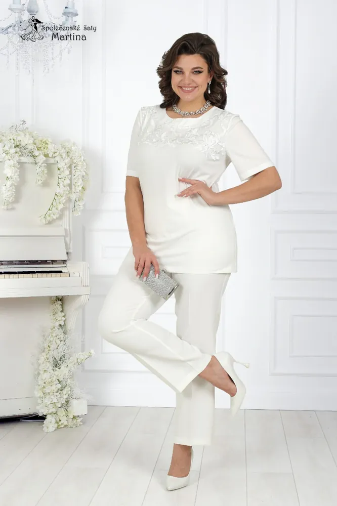 Krémový 3-dílný kalhotový set "Mary" - vel. 52