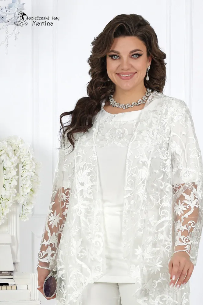 Krémový 3-dílný kalhotový set "Mary" - vel. 52